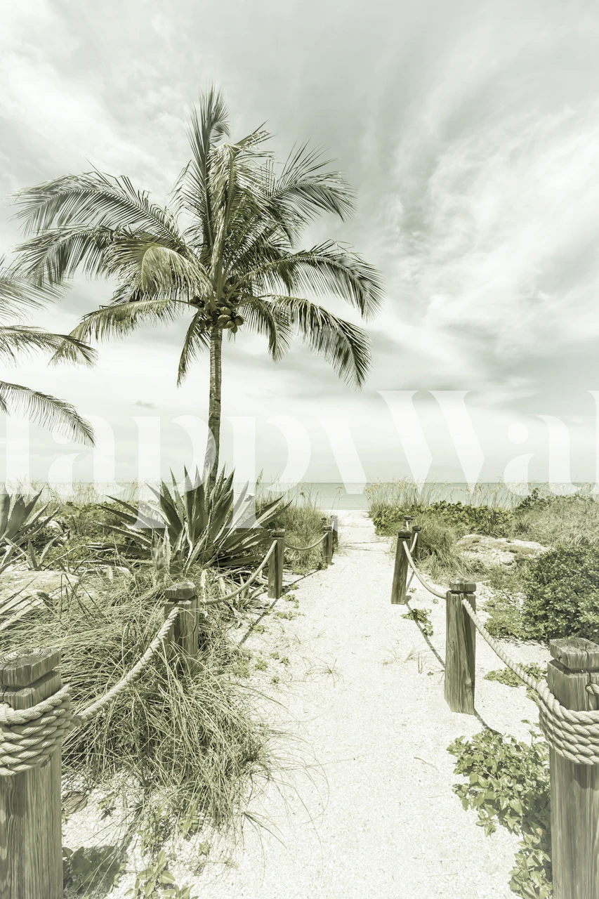 Vintage beach path wallpaper in room setting