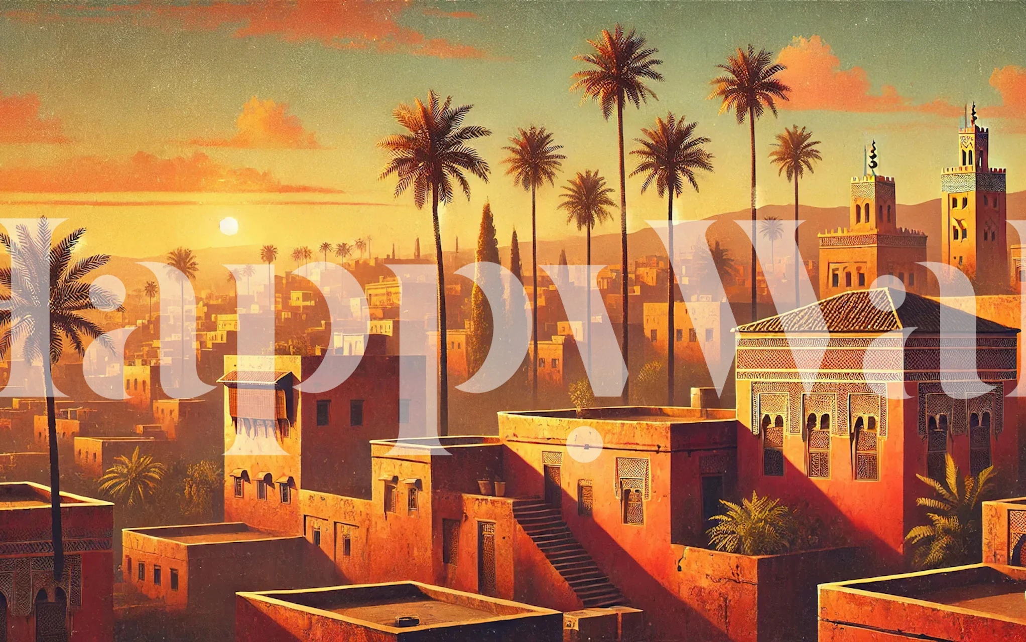 Vintage Marrakech Medina walls wallpaper in a room