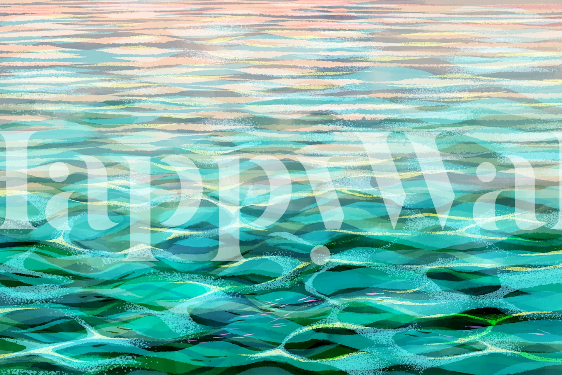 Tropical seascape wallpaper in a room