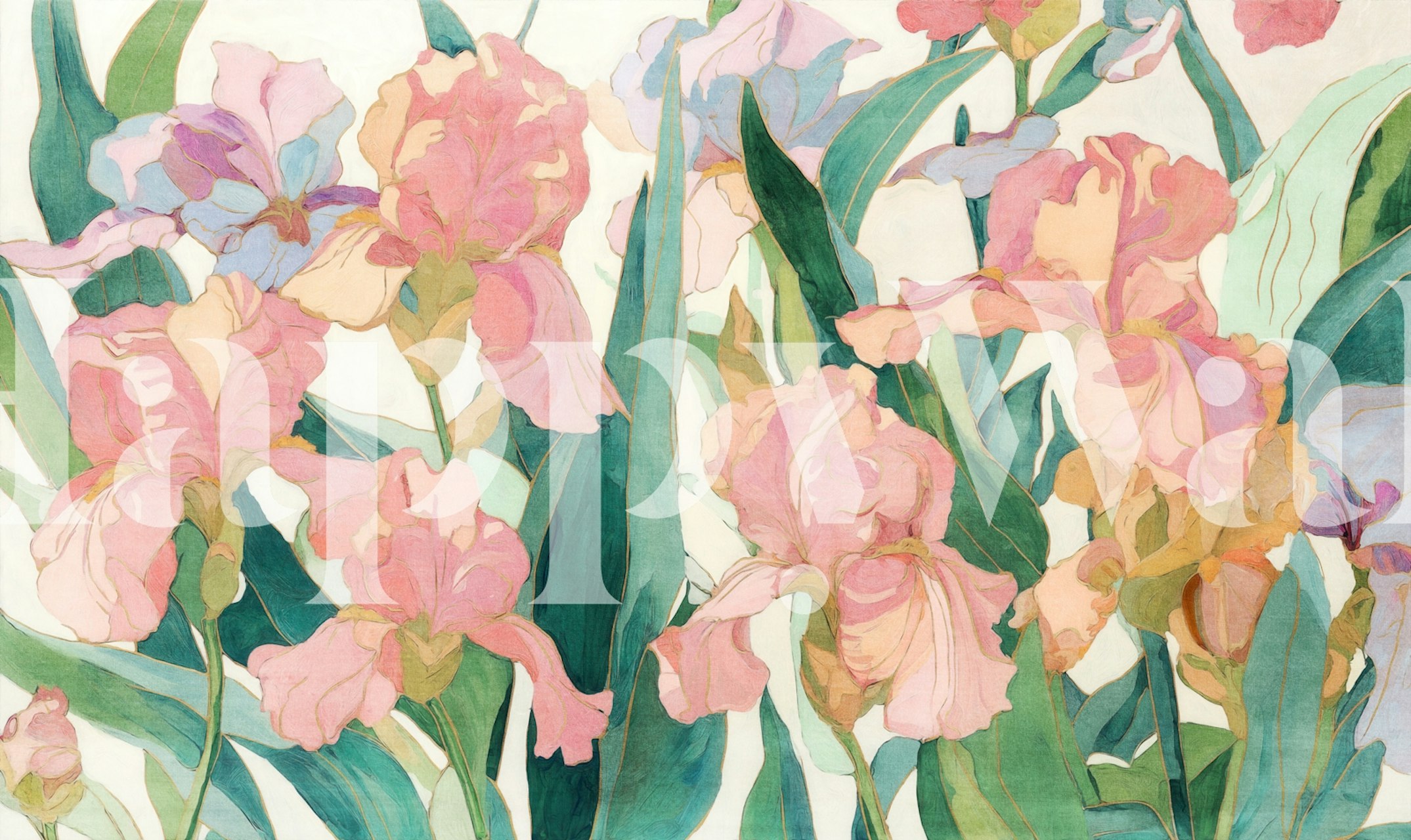 Velvet Blush Irises Dream papel pintado en una habitación