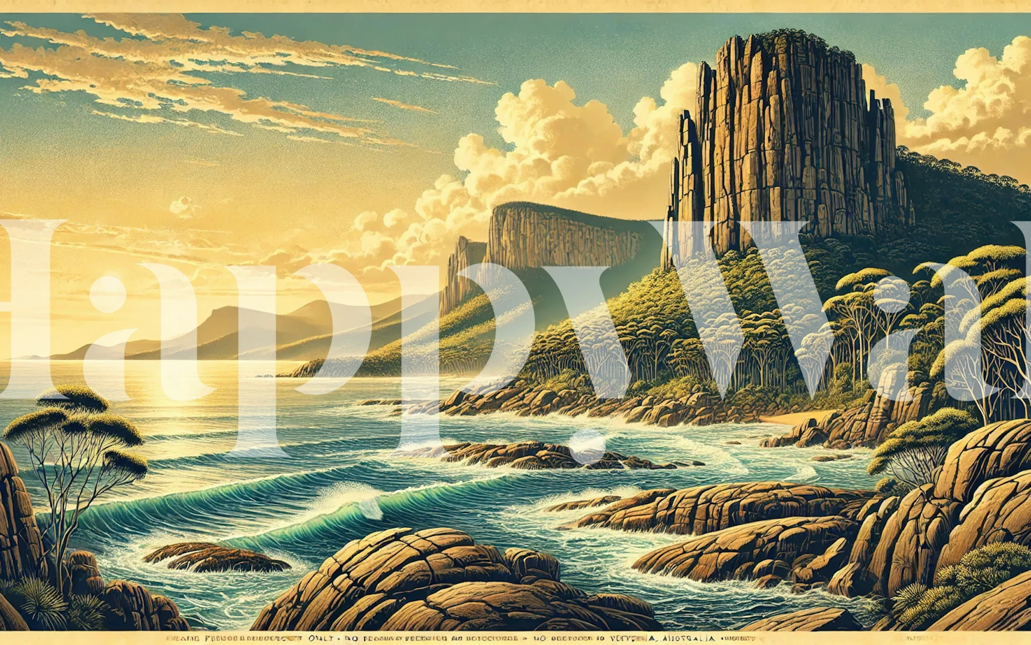 Vintage Tasmania landscape wallpaper i et rom
