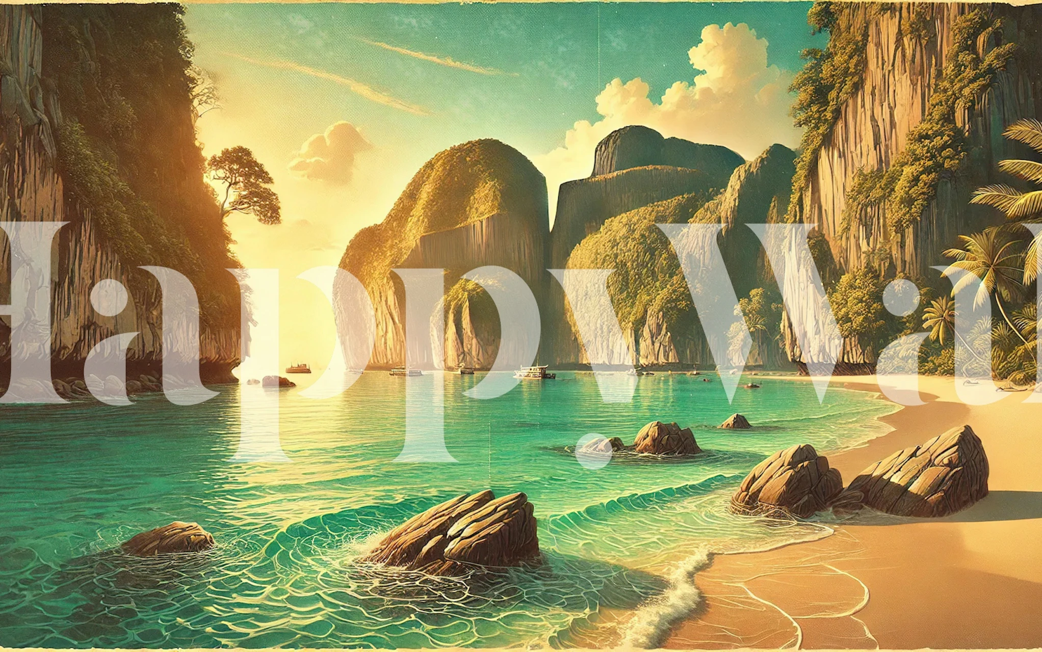 Vintage Thailand Phi Phi Islands tapet i ett rum
