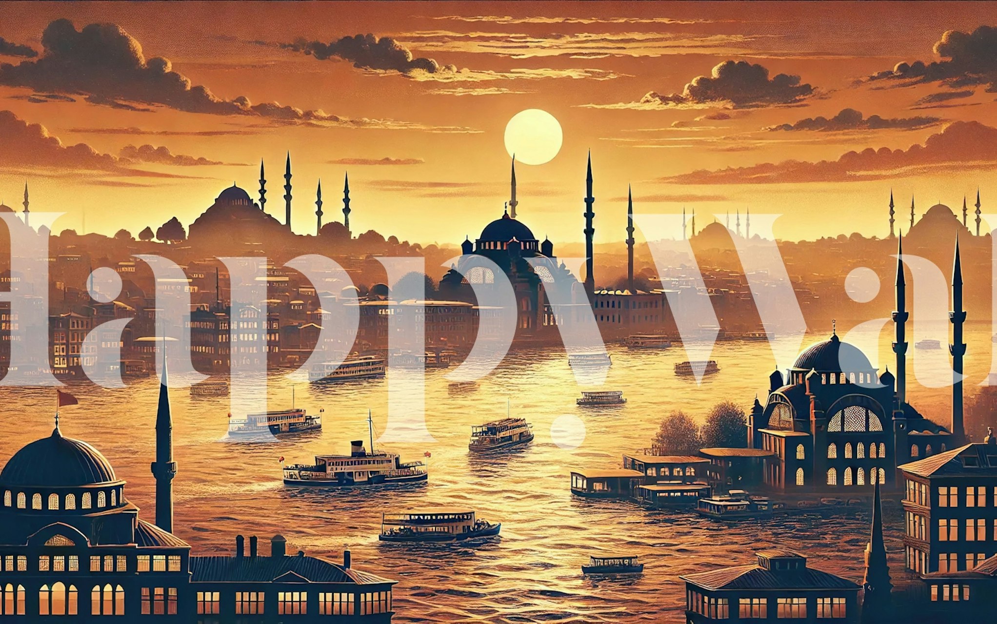 Vintage Turkey Istanbul Bosphorus wallpaper in a room