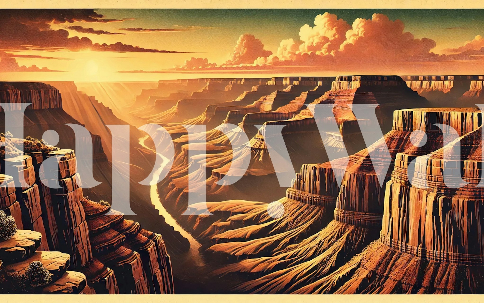 Vintage Grand Canyon sunset wallpaper with warm colors and detailed rock formations