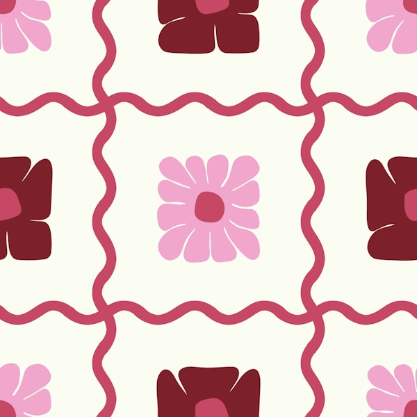 Floral Wavy Checker Cherry Red