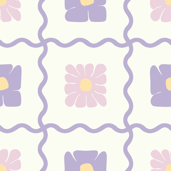 Floral Wavy Checker Lilac