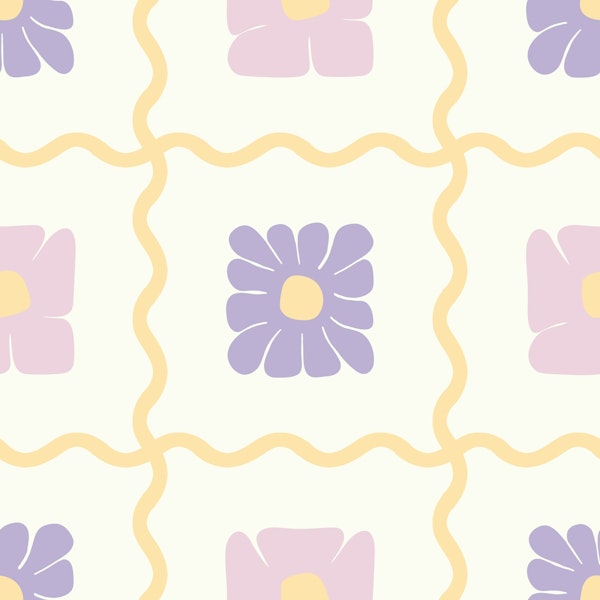 Floral Wavy Checker Pastels