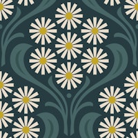 Vintage Daisy Delight in Dark Green - L ταπετσαρία