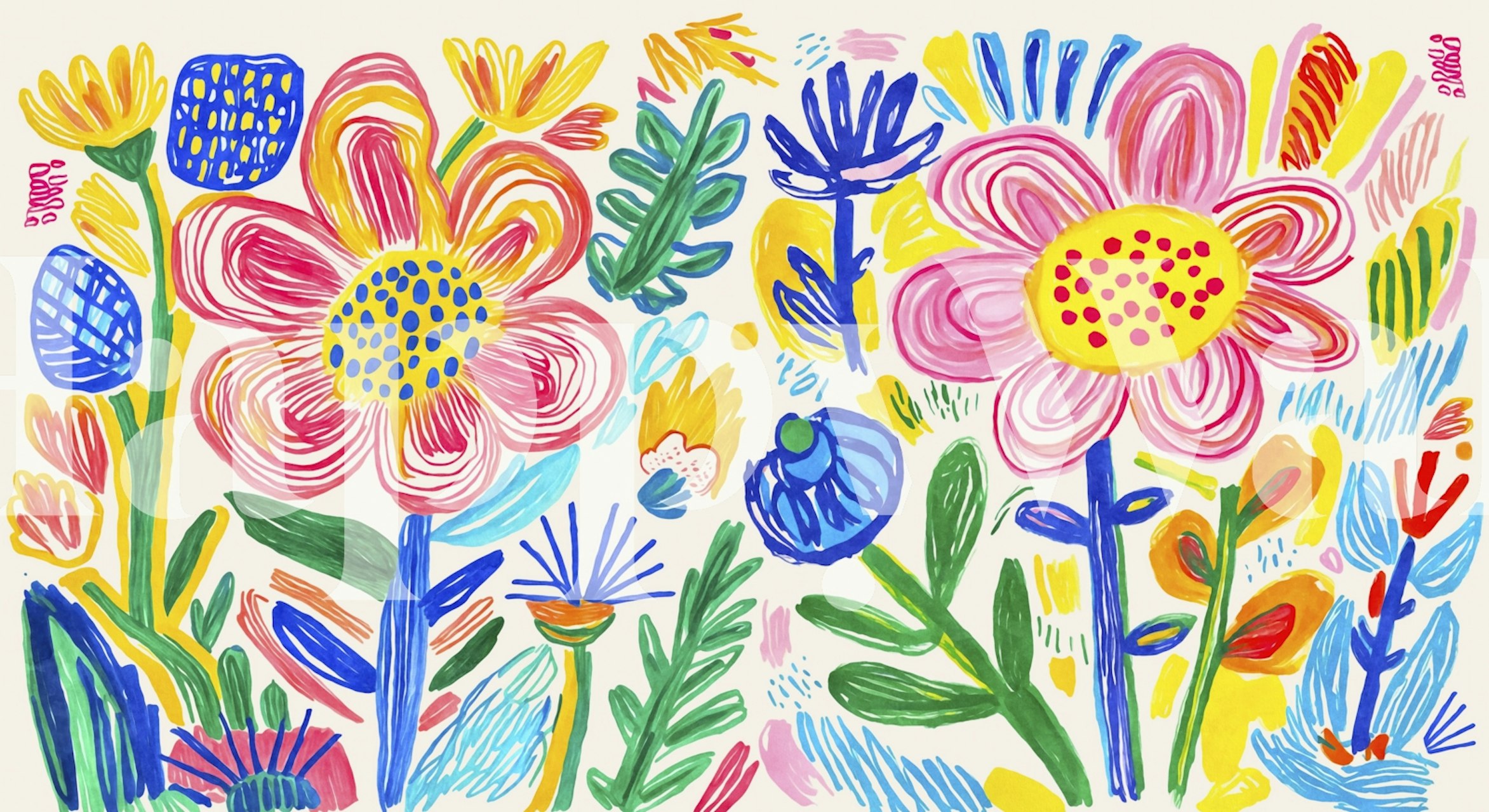 Cheerful botanisk tapet i et rom