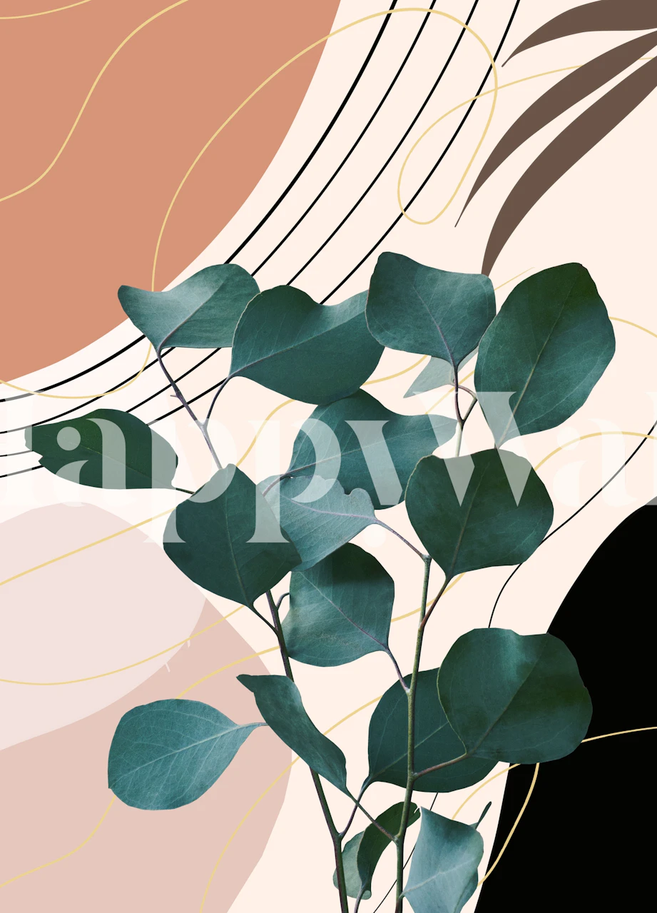 Eucalyptus leaves on abstract pastel background wallpaper