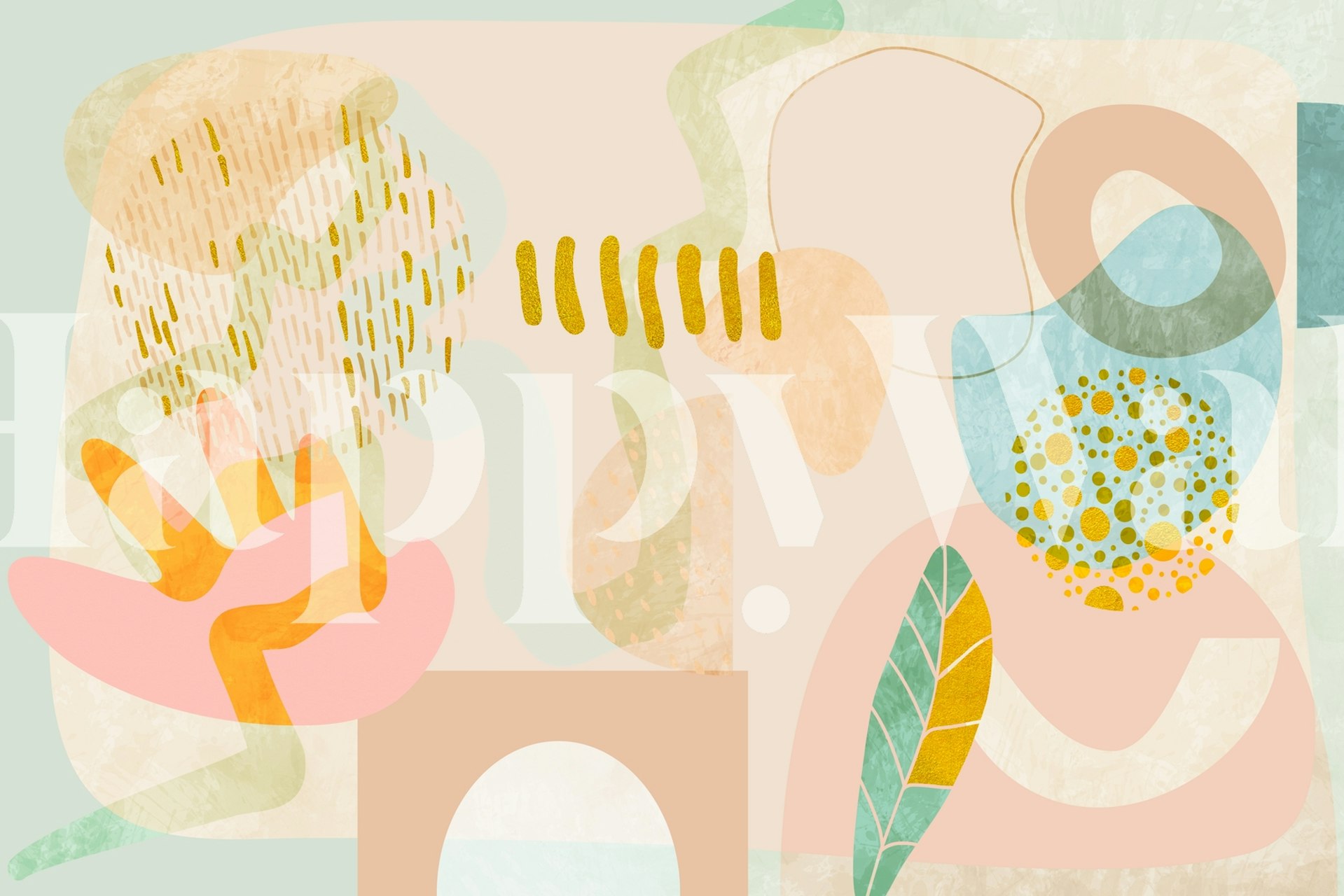 Floral shapes and abstract patterns in pastel colors wallpaper