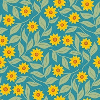Sunflower scatter, medium yellow turquoise behang