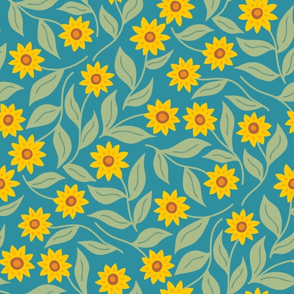 Sunflower scatter, medium yellow turquoise