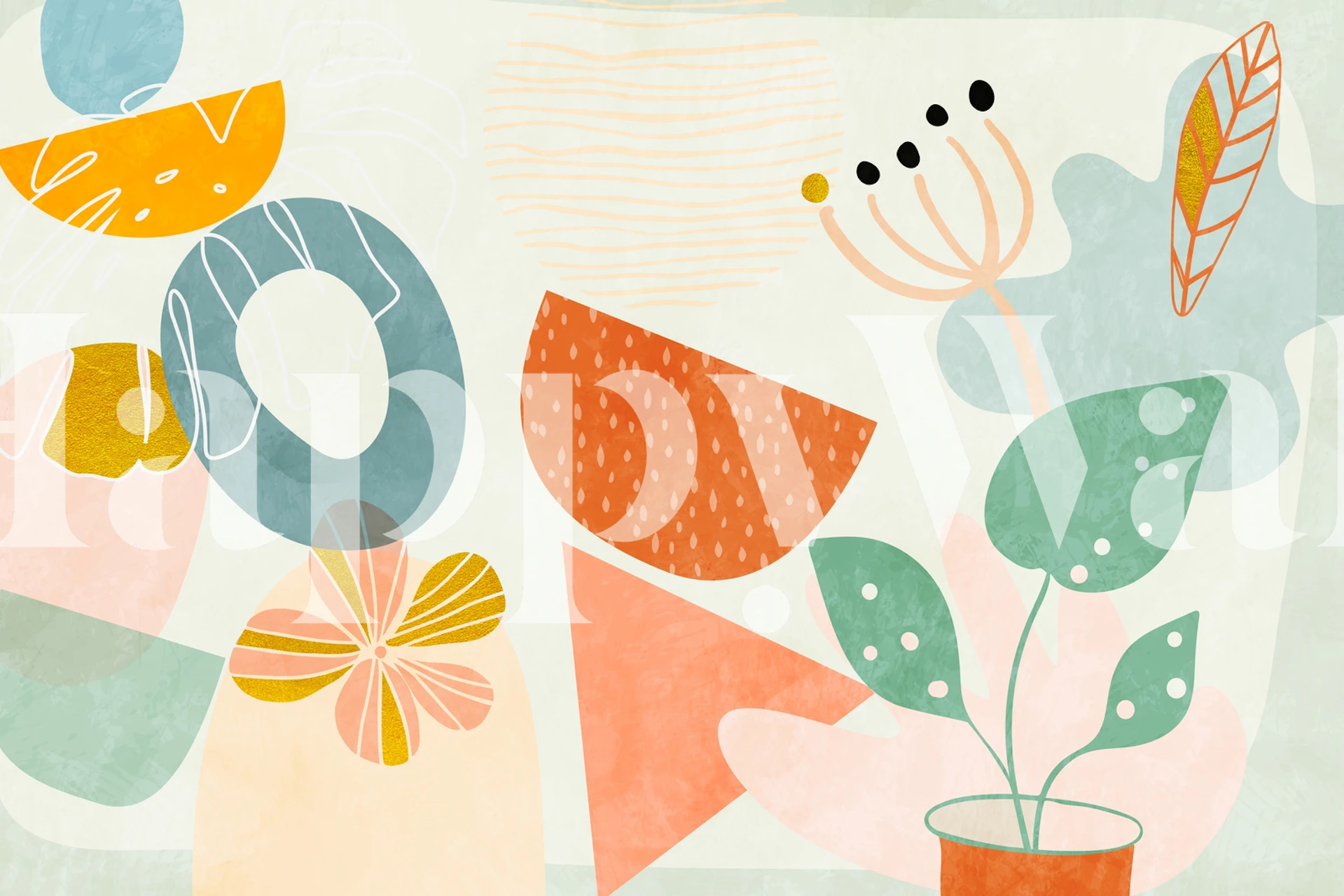 Carta da parati geometric garden in una stanza