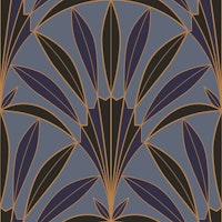 Art Deco palm leaves fan royal blue tapete
