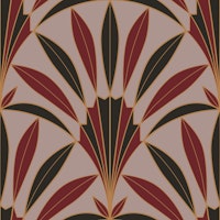 Art Deco palm leaves fan syrah red tapete