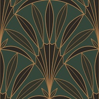 Art Deco palm leaves fan forest green wallpaper