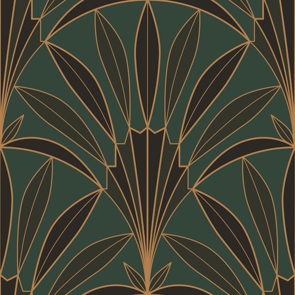 Art Deco palm leaves fan forest green