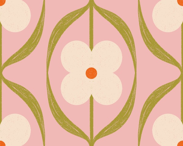 Large Retro Daisy Flowers Pink and Green