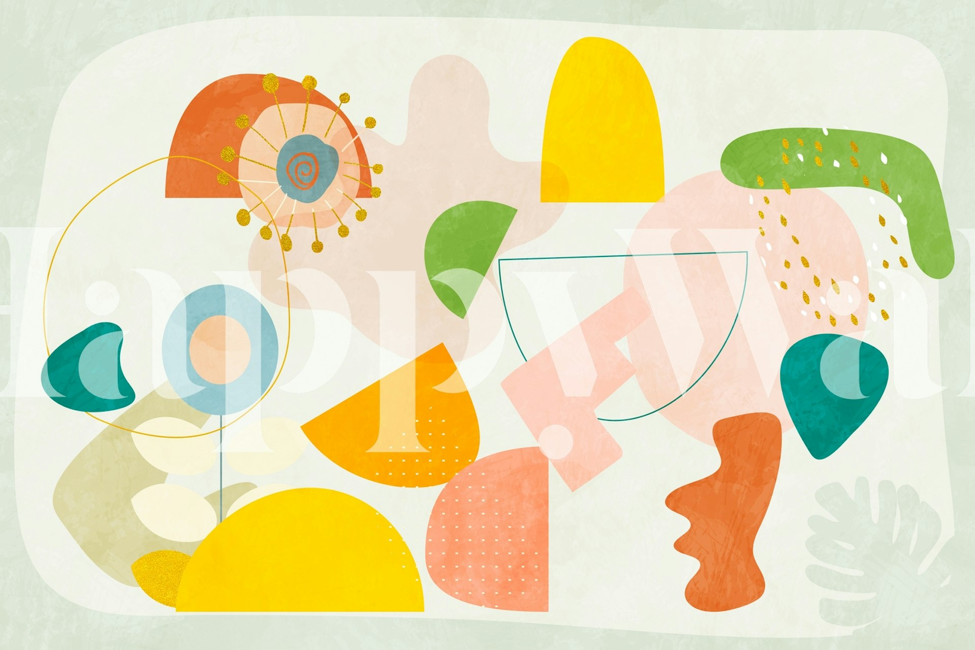 Carta da parati Mid century garden esposta in una stanza