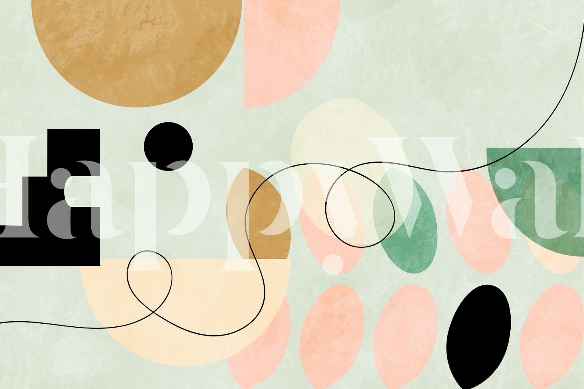 Design de papel de parede Mid century pastel em um quarto