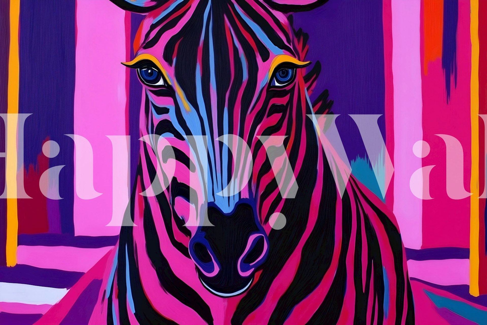 Vibrant zebra in pink and blue stripes artwork wallpaper