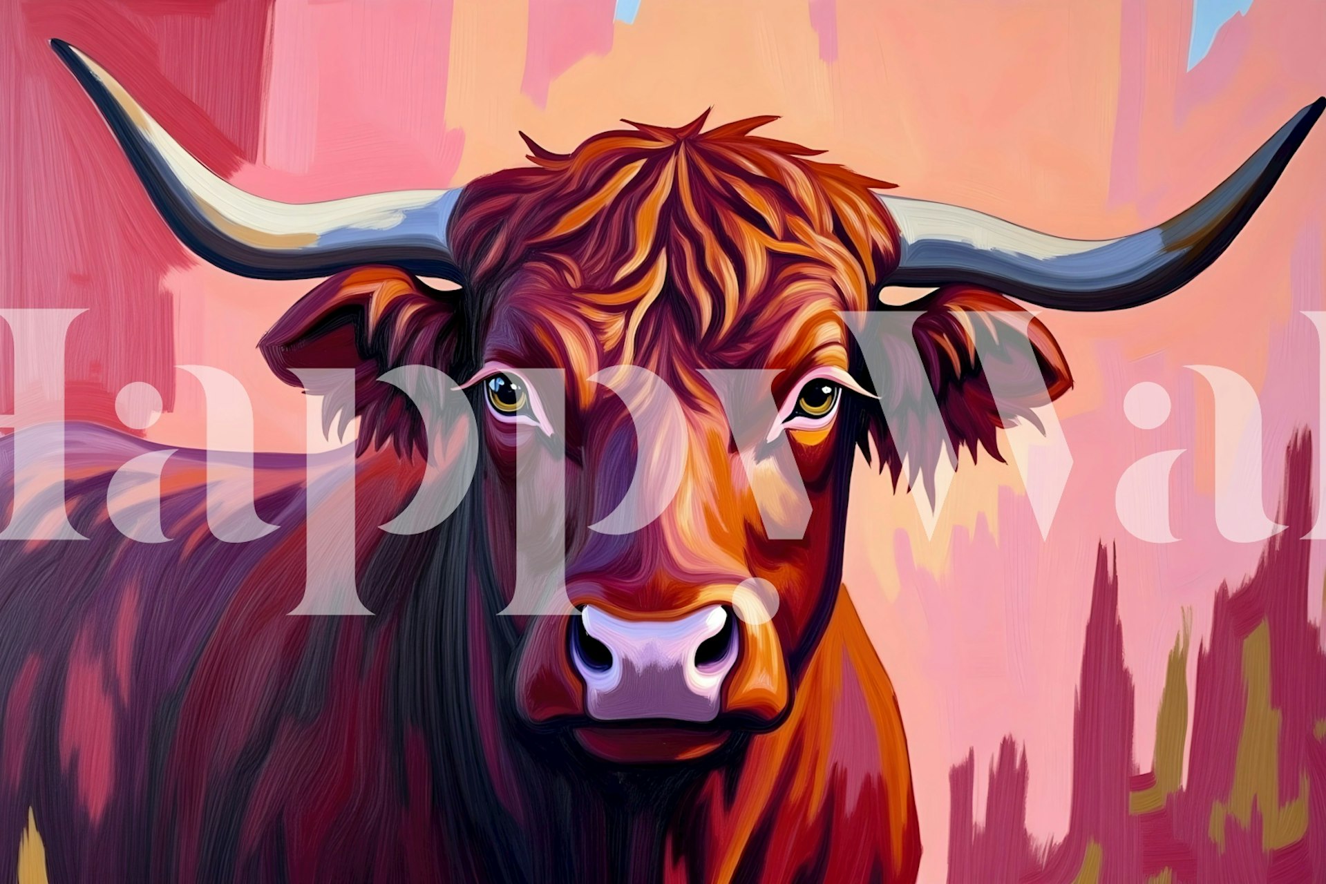 ταπετσαρία Highland Cow Portrait σε ένα δωμάτιο