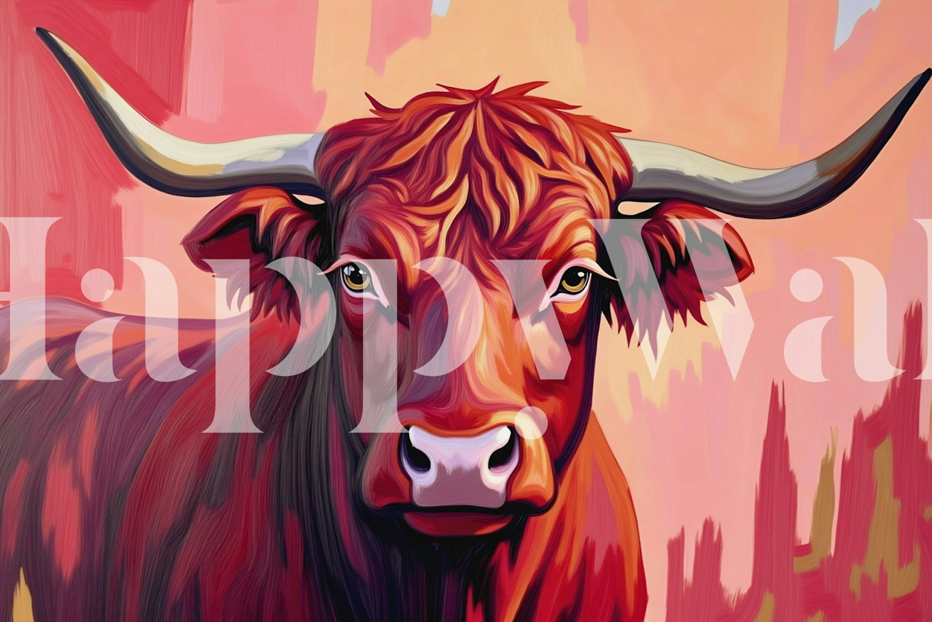 Highland Cow Portrait tapet i et rum