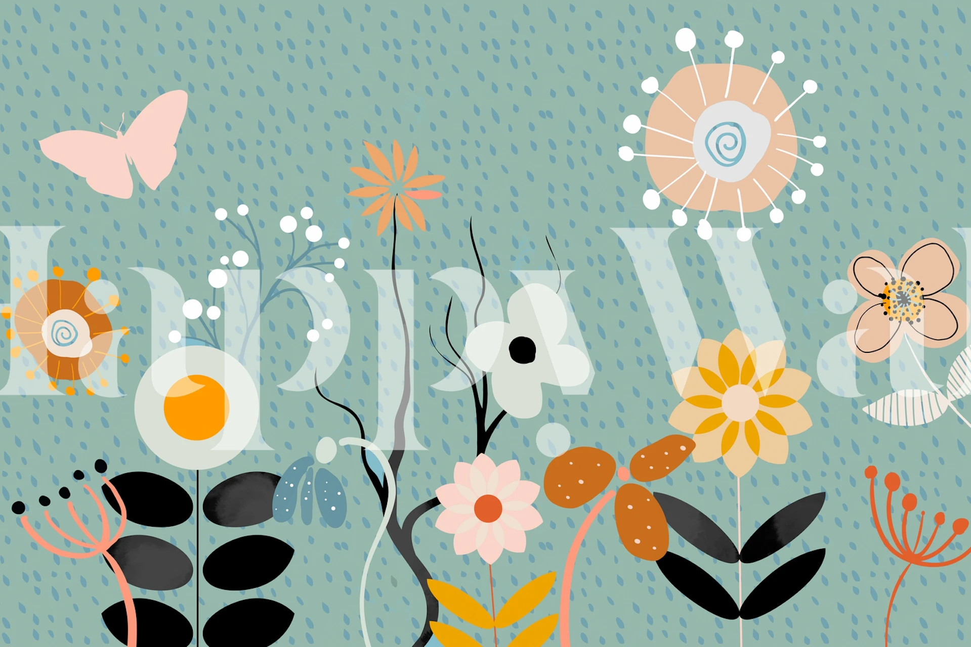 Pastel flower power wallpaper in a room