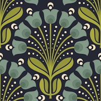 Vintage Floral Bloom in Teal Green - L behang