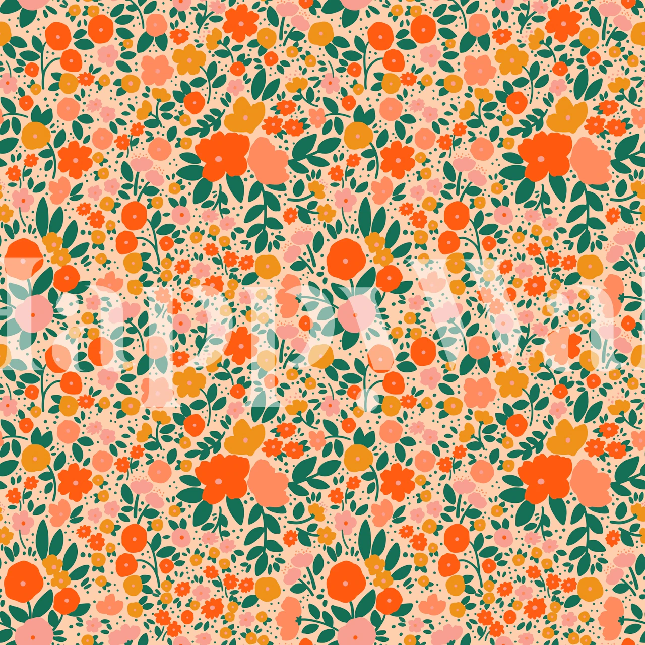 Colorful floral pattern on peach background wallpaper