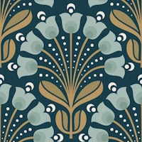 Vintage Floral Bloom in Teal Brown - S behang