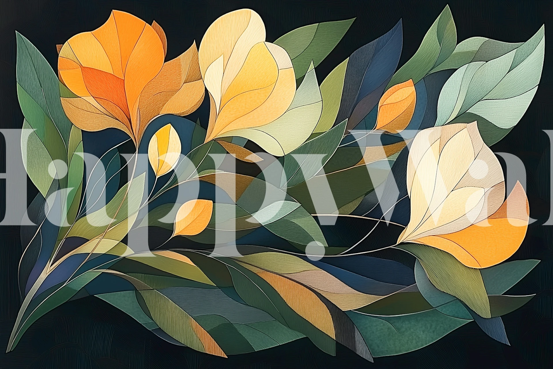 Carta da parati Leafy Serenade Palette in una stanza