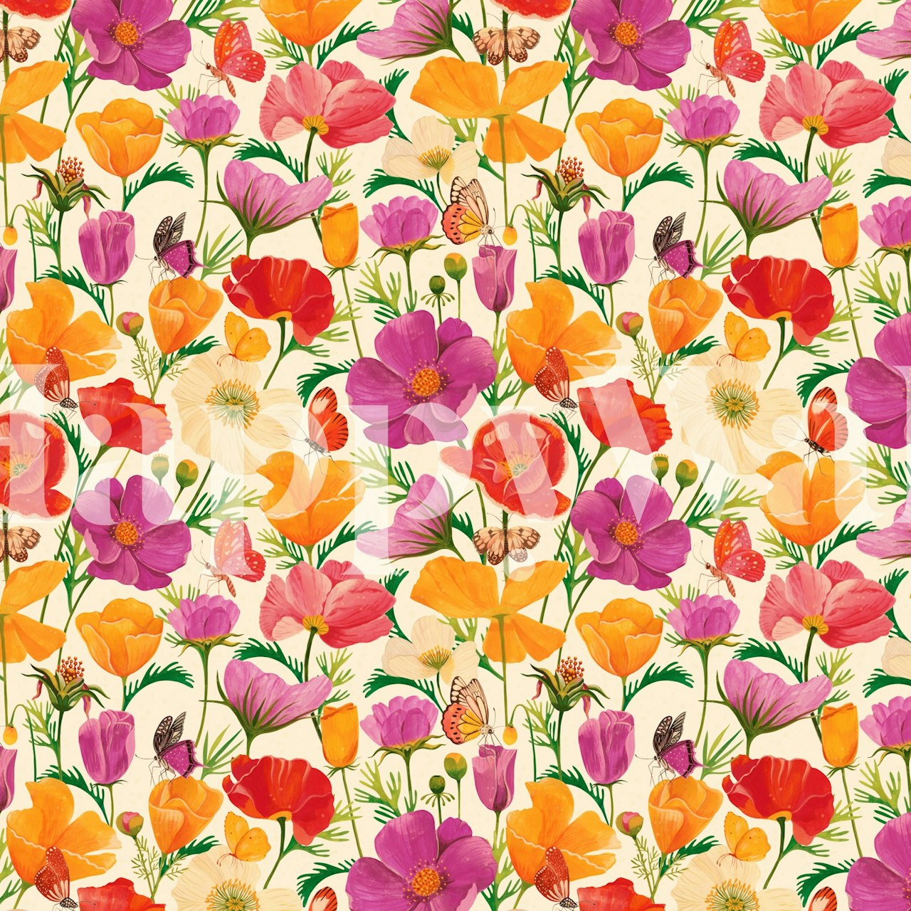 Färgglad floral tapet i ett rum