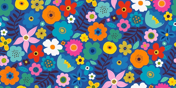 Bold Floral - brights on blue medium