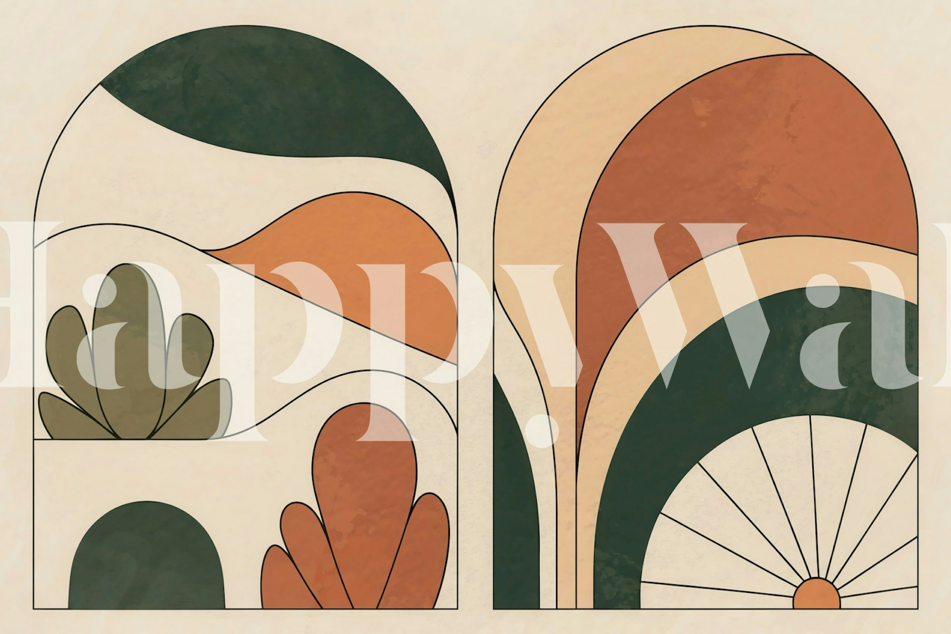 Two arched forms featuring earthy tones and abstract shapes wallpaper