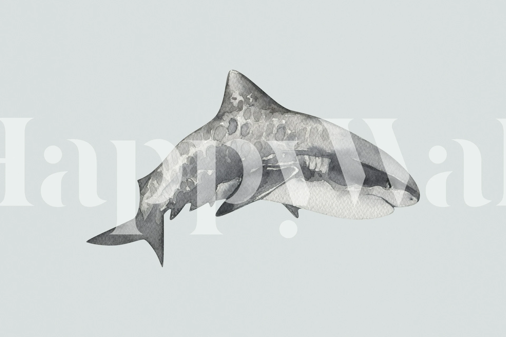 Grey watercolor shark illustration wallpaper