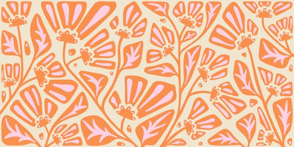 Abstract groovy flowers orange pink beige