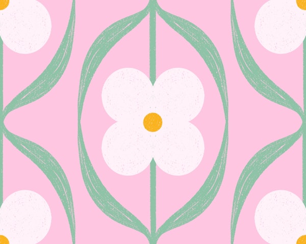 Large Retro Daisy Flowers Purple Pink Mint