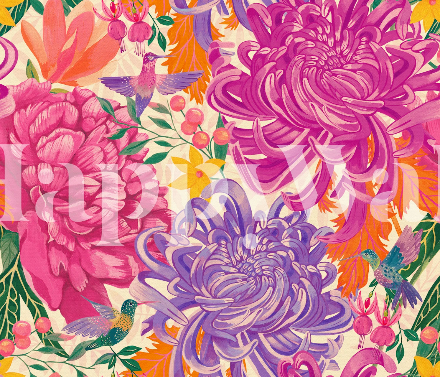 Colorful floral wallpaper design in a room