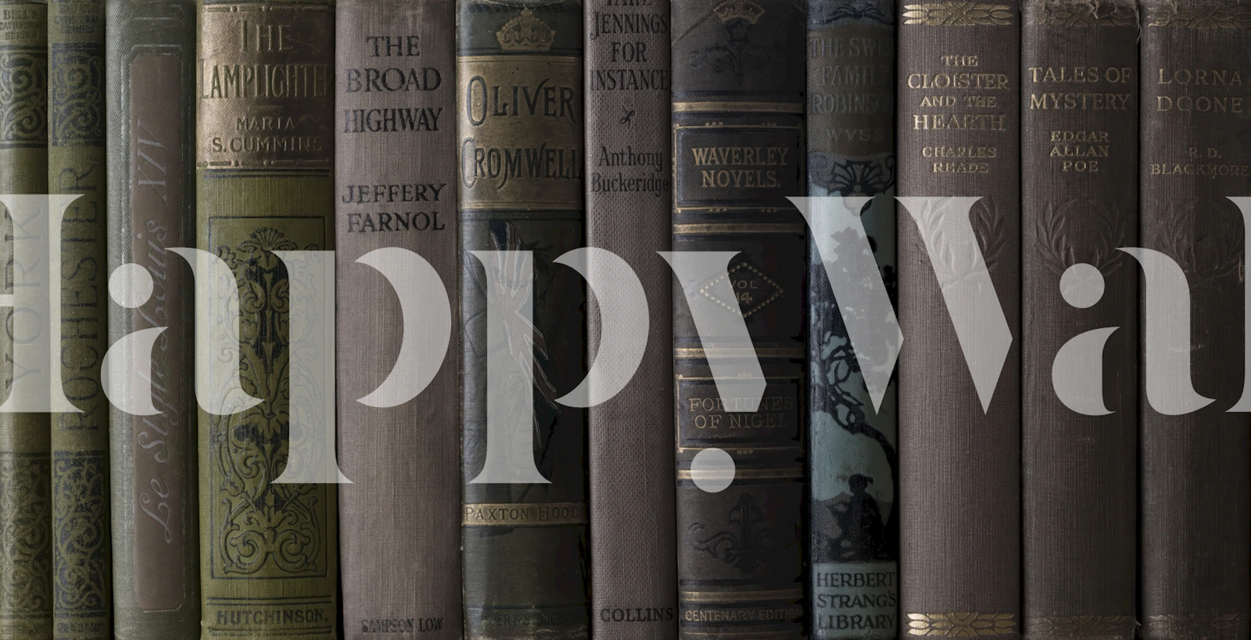 Vintage book covers in muted colors with decorative spines wallpaper