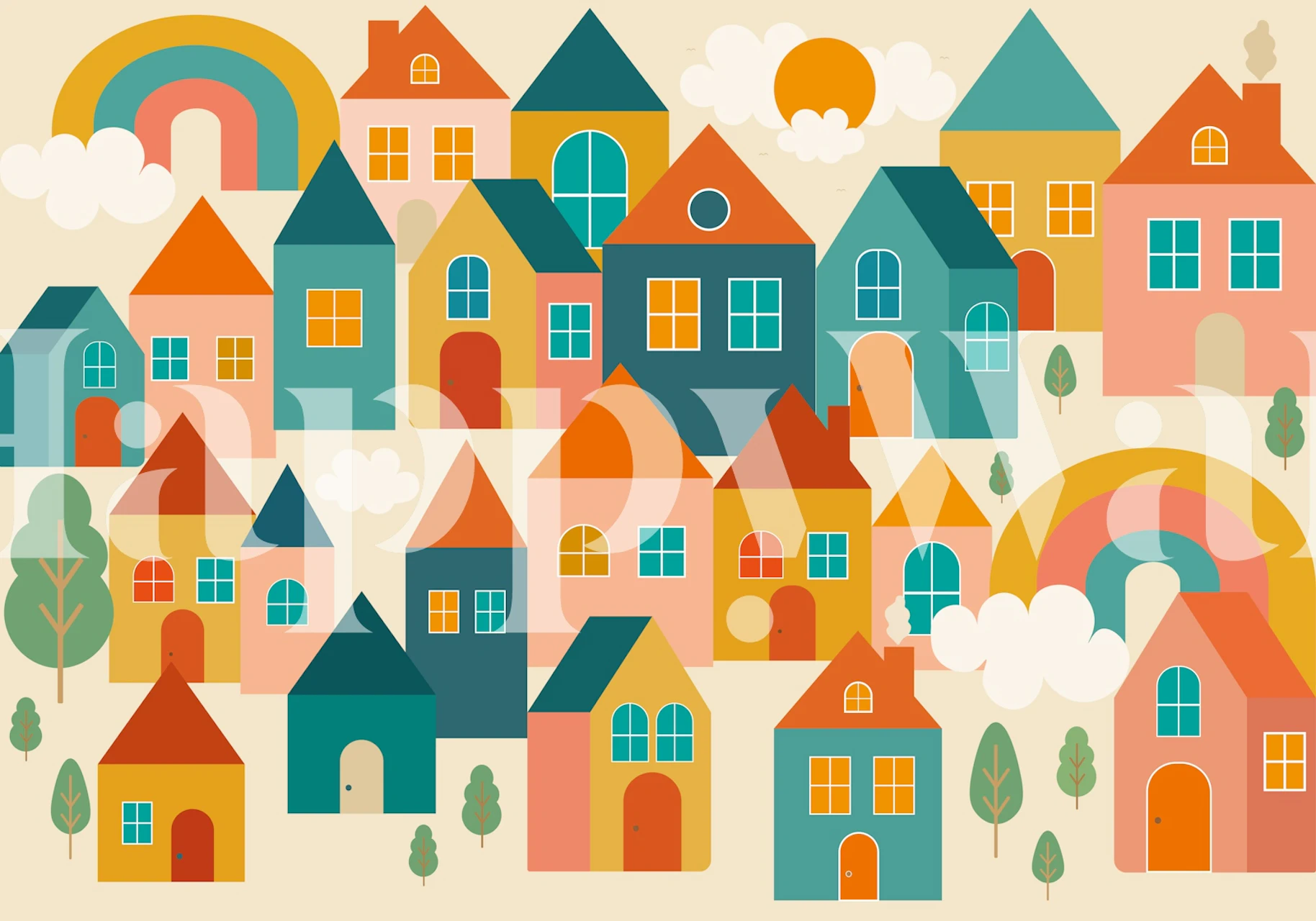 Charming Village Vibes-Tapete in einem Raum