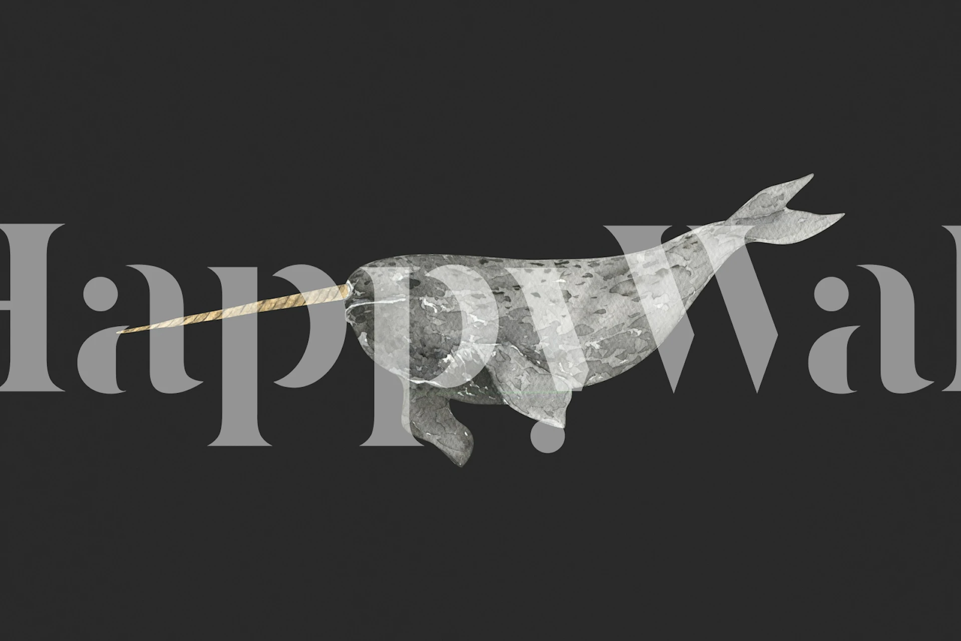 Watercolor narwhal on dark background wallpaper