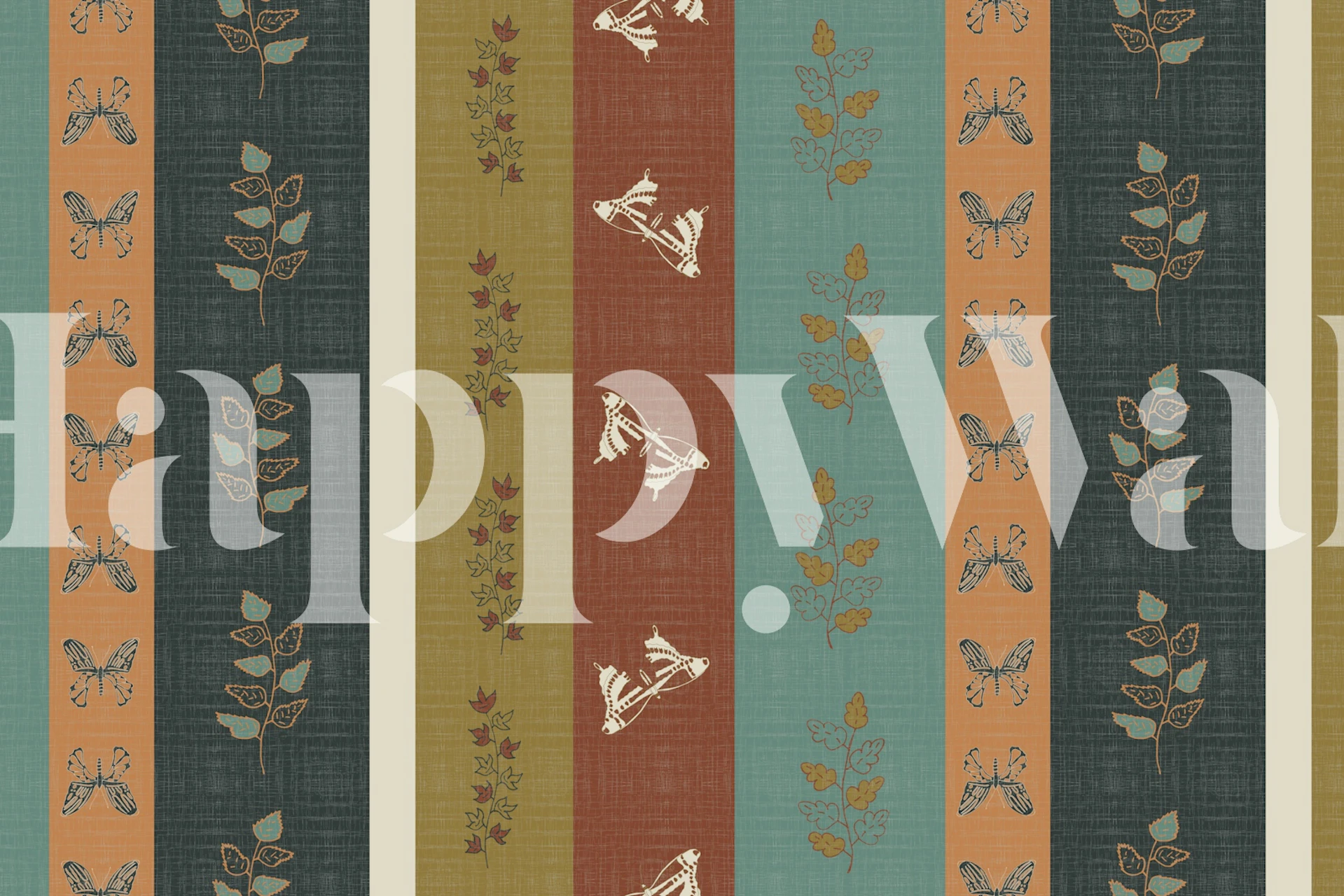 Botanical Folk Stripes Tapete in einem Raum