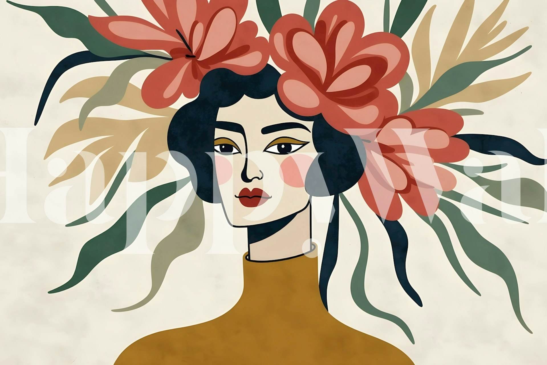 Ταπετσαρία Floral Essence Portrait σε ένα δωμάτιο