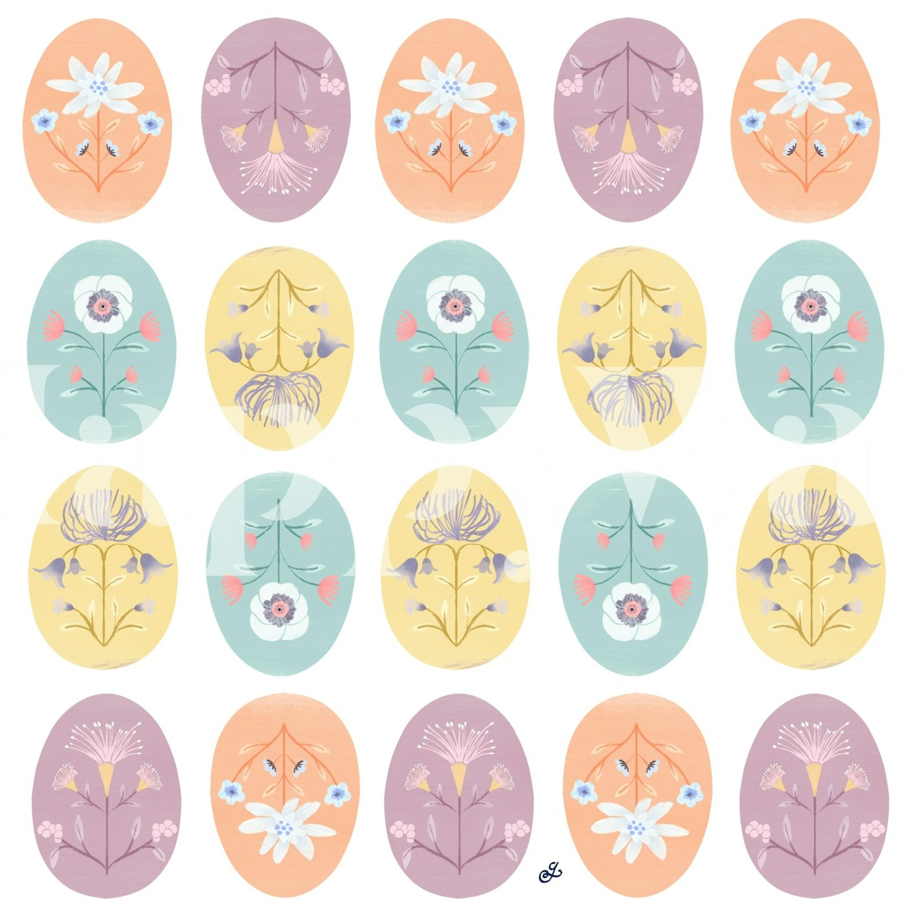 Ταπετσαρία Pastel Floral Medallions σε ένα δωμάτιο