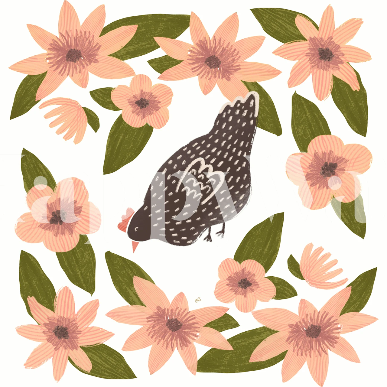 Papel pintado Charming Chicken Florals en una habitación