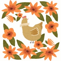 Country Chicken Orange Blooms tapete