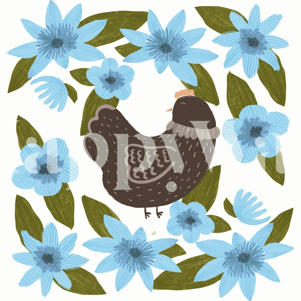 Blue Floral Chicken Delight wallpaper on display