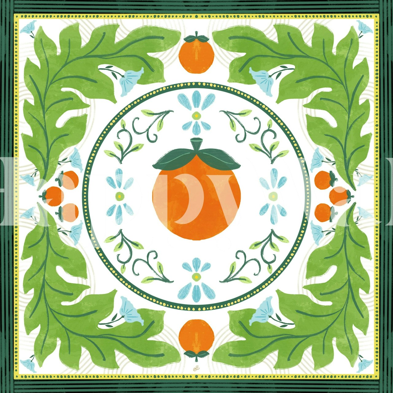 Orange Orchard wallpaper design i ett rum